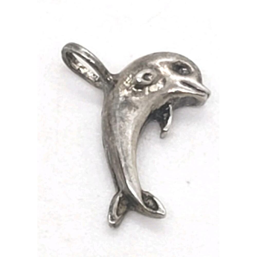 Vintage Taxco Dolphin Cute Pendant Charm 925 Sterling Silver Signed